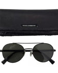 Dolce & Gabbana Matte Black Steel Frame Green Lens DG2245 Sunglasses