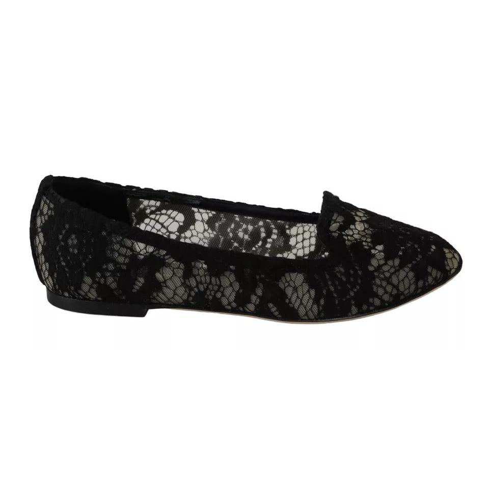 Dolce & Gabbana Black Floral Lace Loafers Flats Shoes