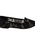 Dolce & Gabbana Black Floral Lace Loafers Flats Shoes