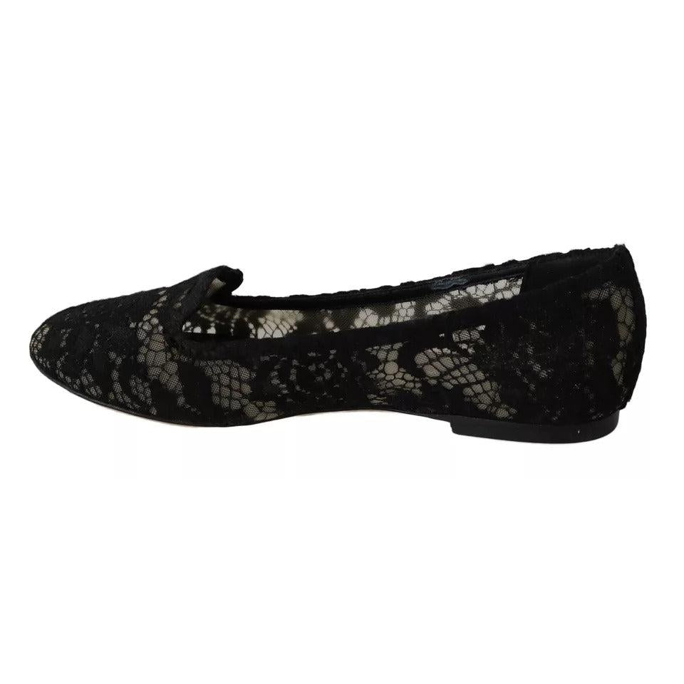 Dolce & Gabbana Black Floral Lace Loafers Flats Shoes