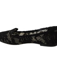 Dolce & Gabbana Black Floral Lace Loafers Flats Shoes
