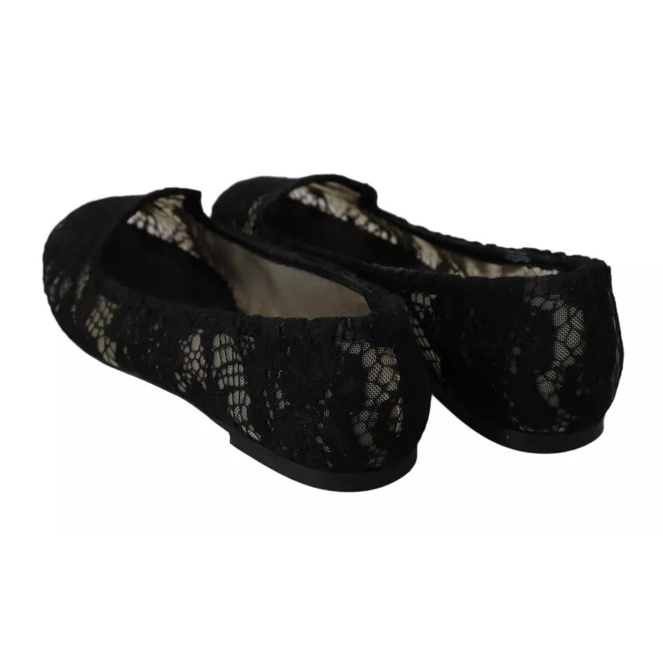 Dolce & Gabbana Black Floral Lace Loafers Flats Shoes
