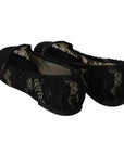 Dolce & Gabbana Black Floral Lace Loafers Flats Shoes