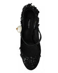 Dolce & Gabbana Black Floral Embellish Heels Mary Janes Pumps Shoes