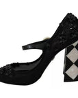 Dolce & Gabbana Black Floral Embellish Heels Mary Janes Pumps Shoes