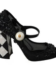 Dolce & Gabbana Black Floral Embellish Heels Mary Janes Pumps Shoes