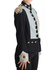 Dolce & Gabbana Blue Button Crystal Embellished Cotton Jacket