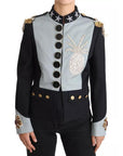Dolce & Gabbana Blue Button Crystal Embellished Cotton Jacket