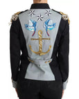Dolce & Gabbana Blue Button Crystal Embellished Cotton Jacket