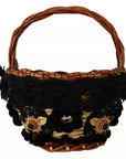 Dolce & Gabbana Black Beige Straw Basket Tote Pom Pom Crystals Bag
