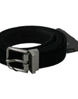 Dolce & Gabbana Black Velvet Leather Silver Buckle Belt