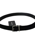 Dolce & Gabbana Black Velvet Leather Silver Buckle Belt