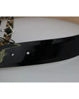 Dolce & Gabbana Black Shiny Leather Crystal Logo Buckle Belt