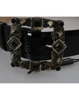 Dolce & Gabbana Black Shiny Leather Crystal Logo Buckle Belt
