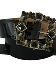 Dolce & Gabbana Black Shiny Leather Crystal Logo Buckle Belt