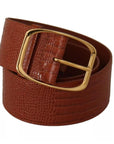 Dolce & Gabbana Brown Wide Waist Design Leather Gold Metal Buckle Belt