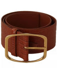 Dolce & Gabbana Brown Wide Waist Design Leather Gold Metal Buckle Belt