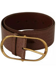 Dolce & Gabbana Brown Wide Waist Leather Gold Oval Metal Buckle Belt
