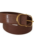 Dolce & Gabbana Brown Wide Waist Leather Gold Oval Metal Buckle Belt