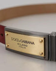 Dolce & Gabbana Brown Leather Gold Engraved Metal Buckle Belt
