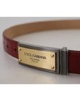 Dolce & Gabbana Brown Leather Gold Engraved Metal Buckle Belt