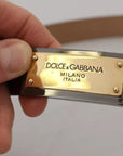 Dolce & Gabbana Brown Leather Gold Engraved Metal Buckle Belt