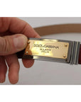 Dolce & Gabbana Brown Leather Gold Engraved Metal Buckle Belt