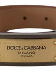Dolce & Gabbana Brown Leather Gold Engraved Metal Buckle Belt