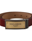 Dolce & Gabbana Brown Leather Gold Engraved Metal Buckle Belt
