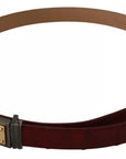 Dolce & Gabbana Brown Leather Gold Engraved Metal Buckle Belt
