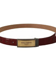 Dolce & Gabbana Brown Leather Gold Engraved Metal Buckle Belt