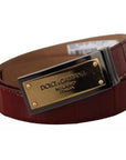 Dolce & Gabbana Brown Leather Gold Engraved Metal Buckle Belt