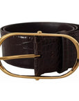 Dolce & Gabbana Brown Crocodile Pattern Leather Gold Oval Buckle Belt