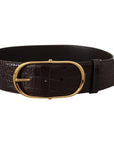 Dolce & Gabbana Brown Crocodile Pattern Leather Gold Oval Buckle Belt