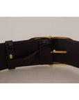 Dolce & Gabbana Brown Crocodile Pattern Leather Gold Oval Buckle Belt