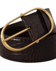Dolce & Gabbana Brown Crocodile Pattern Leather Gold Oval Buckle Belt