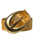 Dolce & Gabbana Gold Satin Leather Oval Metal Buckle Belt