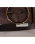 Dolce & Gabbana Dark Brown Wide Calf Leather Logo Round Buckle Belt