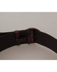 Dolce & Gabbana Dark Brown Wide Calf Leather Logo Round Buckle Belt