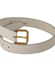 Dolce & Gabbana White Leather Gold Logo Engraved Metal Buckle Belt