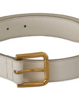 Dolce & Gabbana White Leather Gold Logo Engraved Metal Buckle Belt