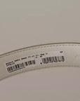 Dolce & Gabbana White Leather Gold Logo Engraved Metal Buckle Belt