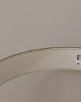 Dolce & Gabbana White Leather Gold Logo Engraved Metal Buckle Belt