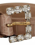 Dolce & Gabbana Beige Leather Crystal Buckle Women Belt