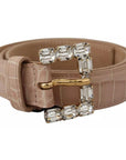 Dolce & Gabbana Beige Leather Crystal Buckle Women Belt