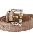 Dolce & Gabbana Beige Leather Crystal Buckle Women Belt