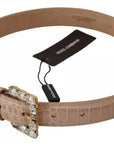 Dolce & Gabbana Beige Leather Crystal Buckle Women Belt