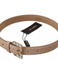 Dolce & Gabbana Beige Leather Crystal Buckle Women Belt