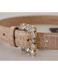 Dolce & Gabbana Beige Leather Crystal Buckle Women Belt