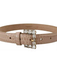 Dolce & Gabbana Beige Leather Crystal Buckle Women Belt